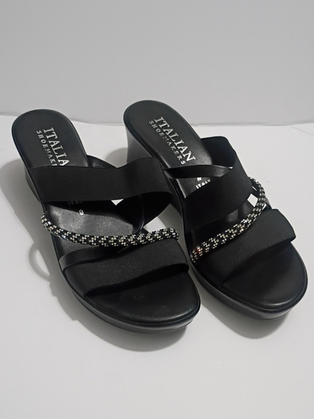 Italian Shoemakers Black Beaded Wedge Mules